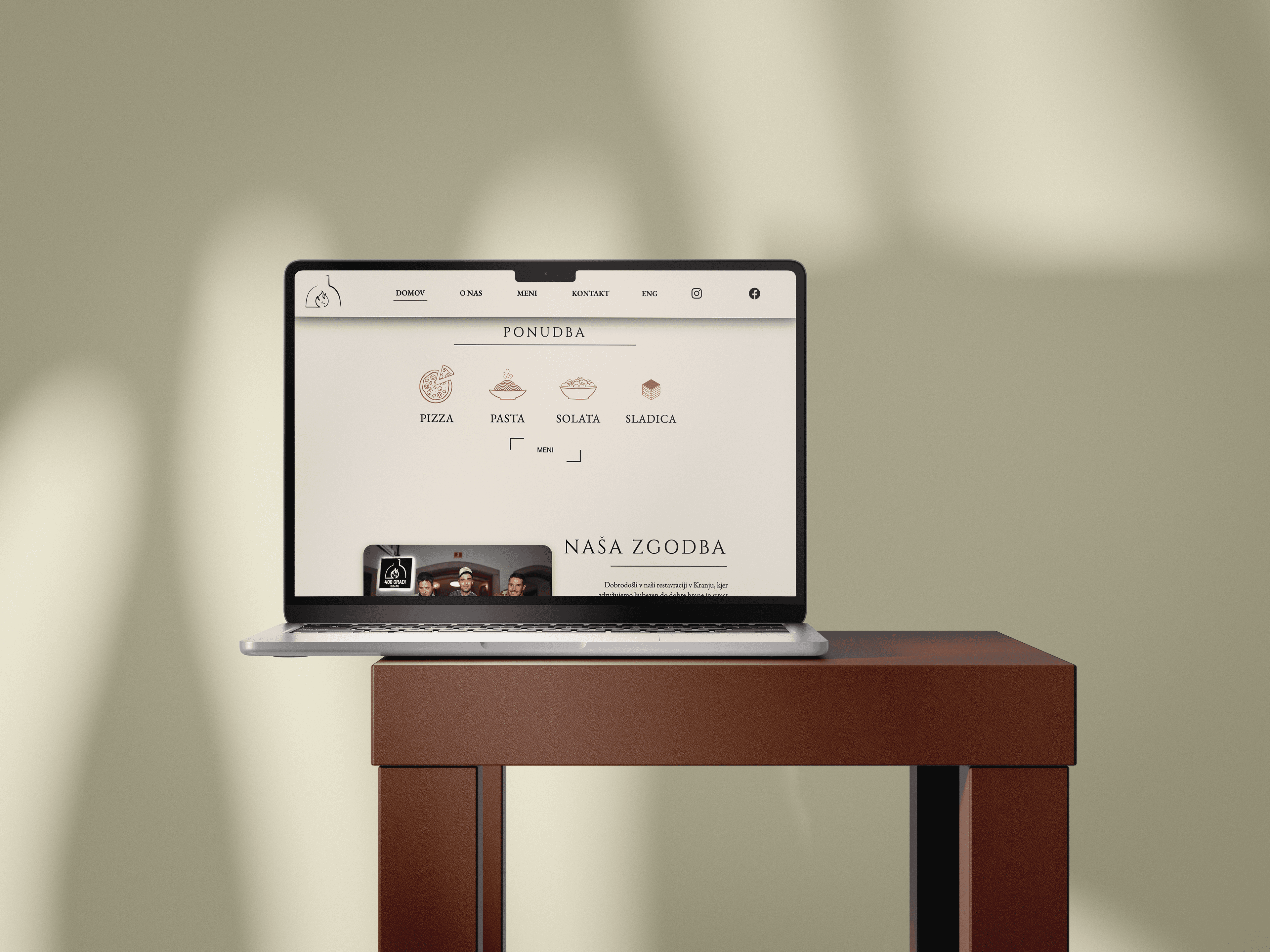 Restaurant website mockup displaying reservation page